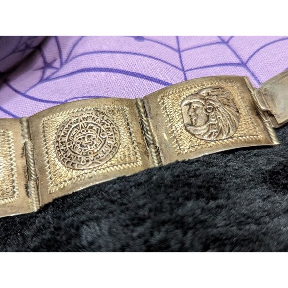 Vintage Taxco, Silver Link Style Bracelet with embossed figural elements, 1970's - Picture 4 of 7